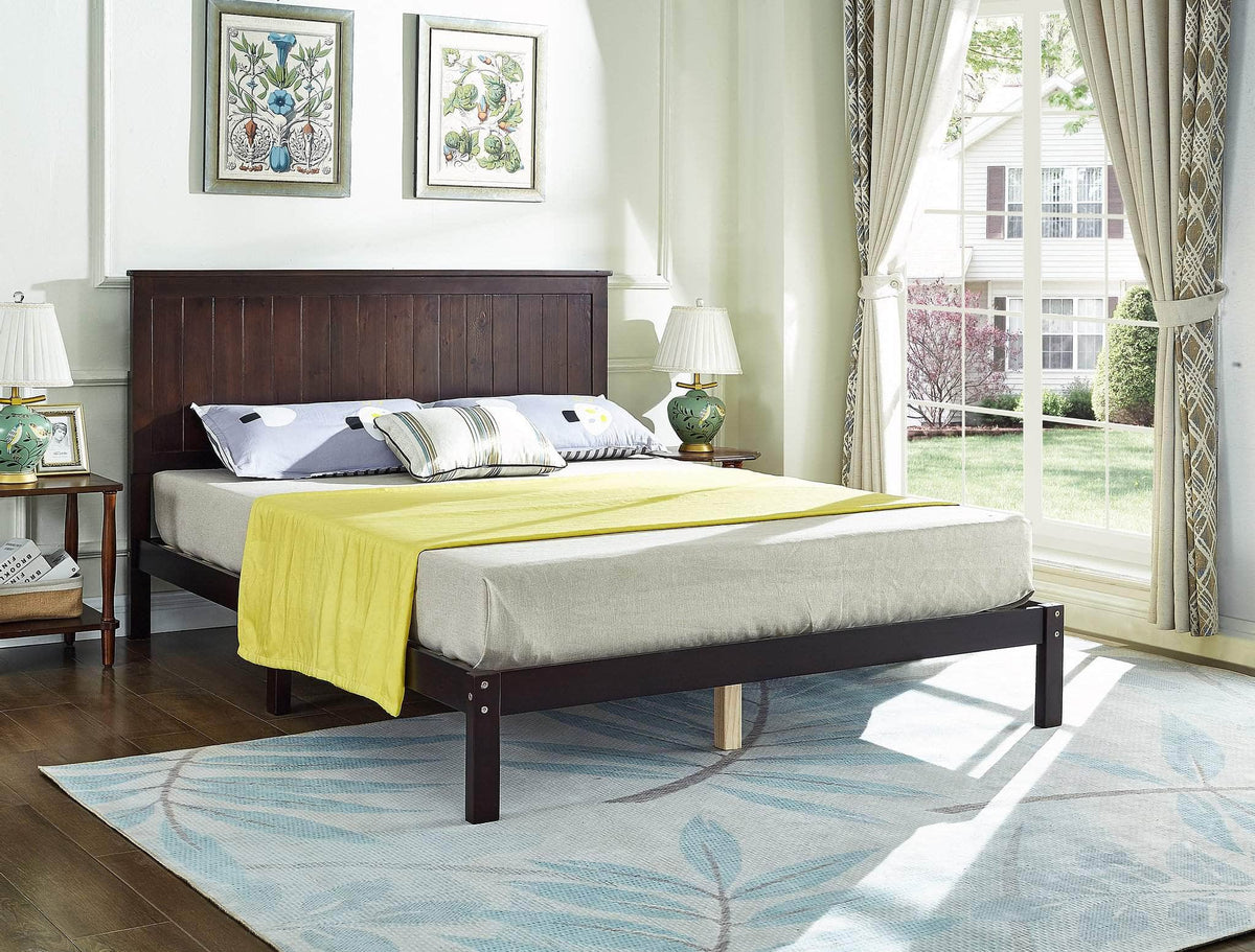 IFDC Summerland Wooden Panel Platform Bed in Espresso, image 1