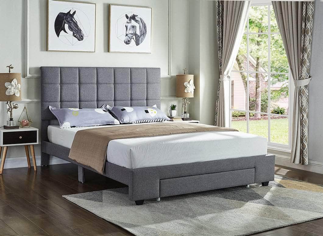 IFDC Richmond Square Tufted Grey Fabric Platform Bed with Storage Drawer, image 2