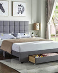 IFDC Richmond Square Tufted Grey Fabric Platform Bed with Storage Drawer, image 1