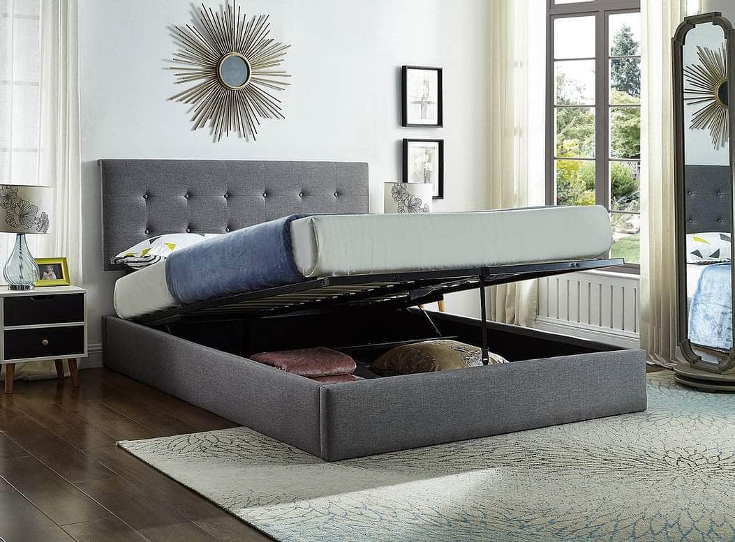 IFDC New Westminster Tufted Grey Fabric Platform Bed with Lift Storage, image 1
