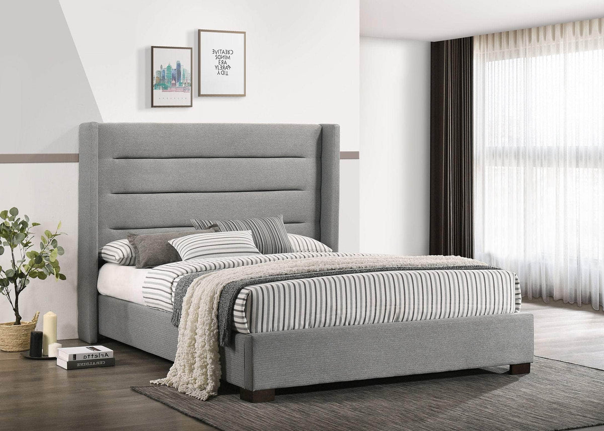 IFDC Peterborough Horizontal Tufted Fabric Wingback Platform Bed in Grey, image 1