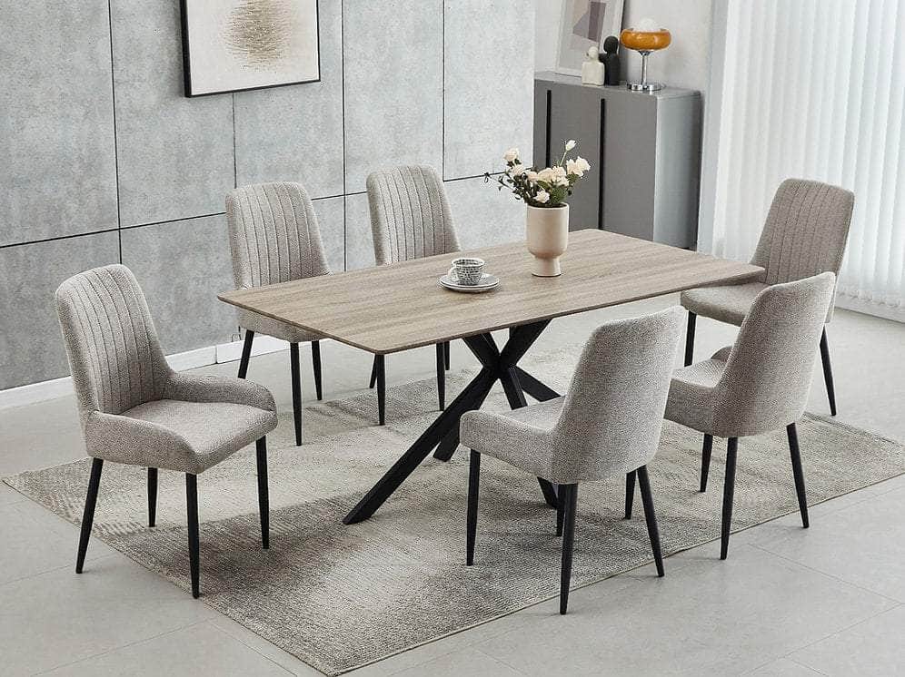 IFDC Estevan 7 Piece Wood Top with Black Steel Legs Dining Room Furniture Set, image 5