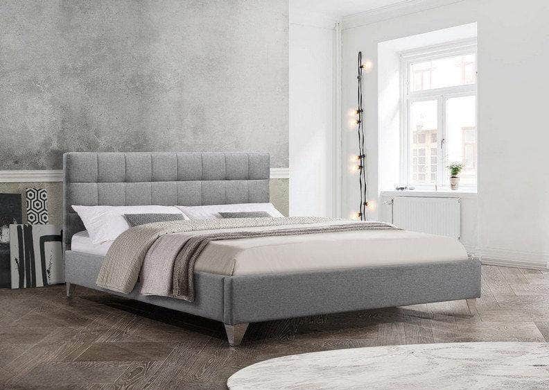 IFDC Kingston Grey Upholstered Tufted Platform Bed with Chrome Legs, image 1