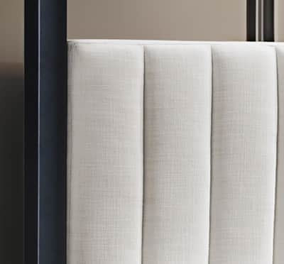 IFDC Harlow Modern Canopy Bed with Beige Channel Tufted Headboard with Black Metal Frame, image 2