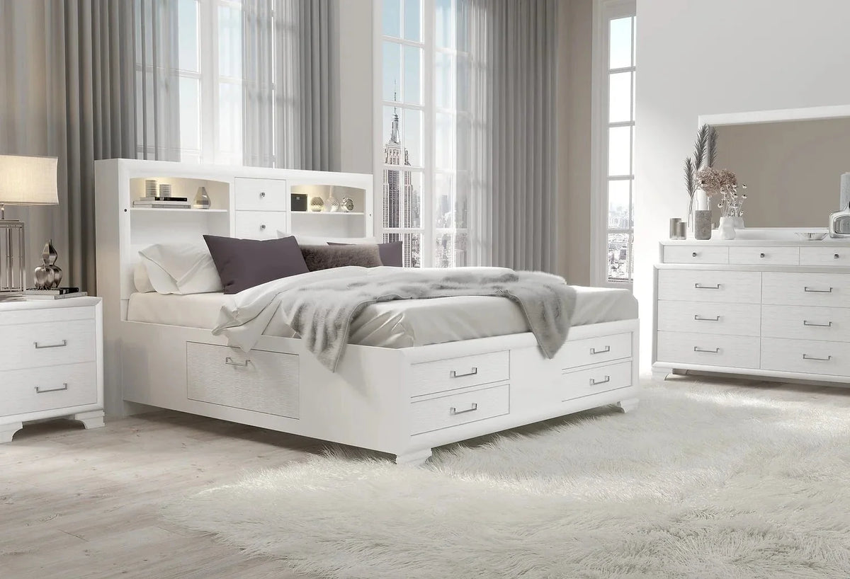 IFDC Jordyn 6 Piece White Storage Platform Bedroom Furniture Set, image 2