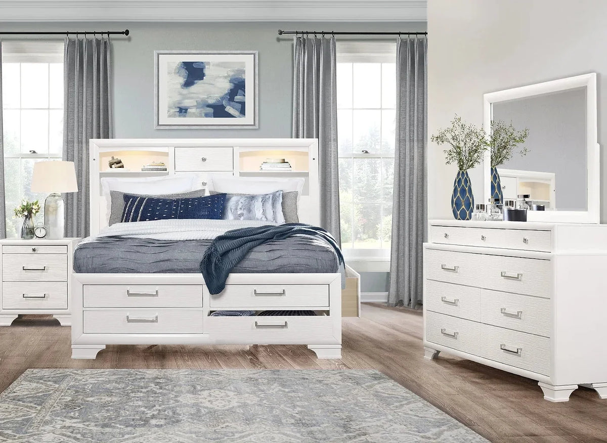 IFDC Jordyn 6 Piece White Storage Platform Bedroom Furniture Set, image 1