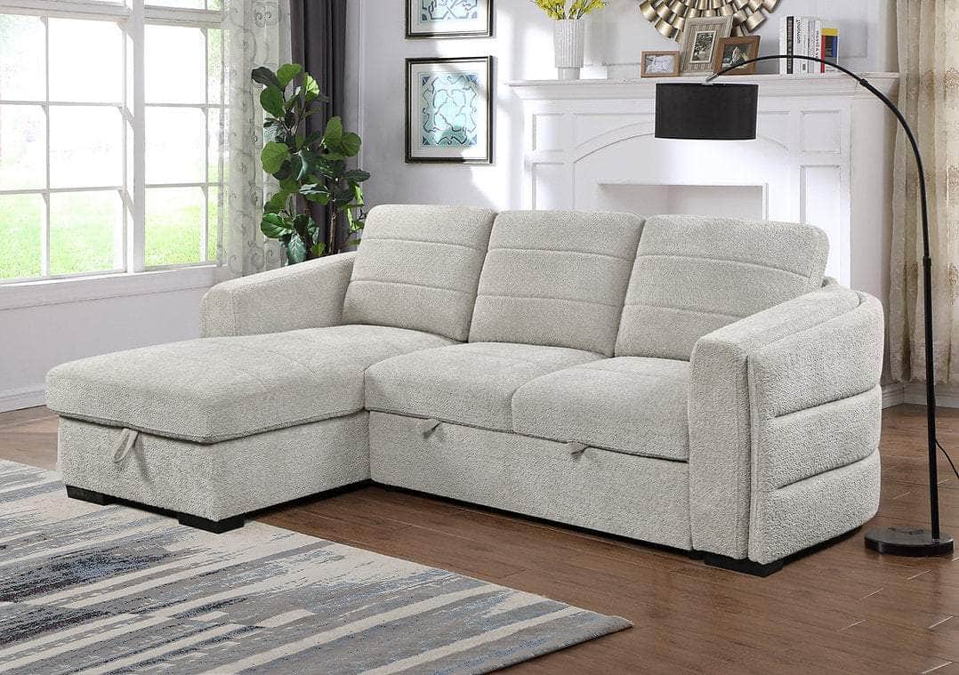 IFDC Langford 101" Light Grey Tufted Sleeper Sectional Bed, image 1