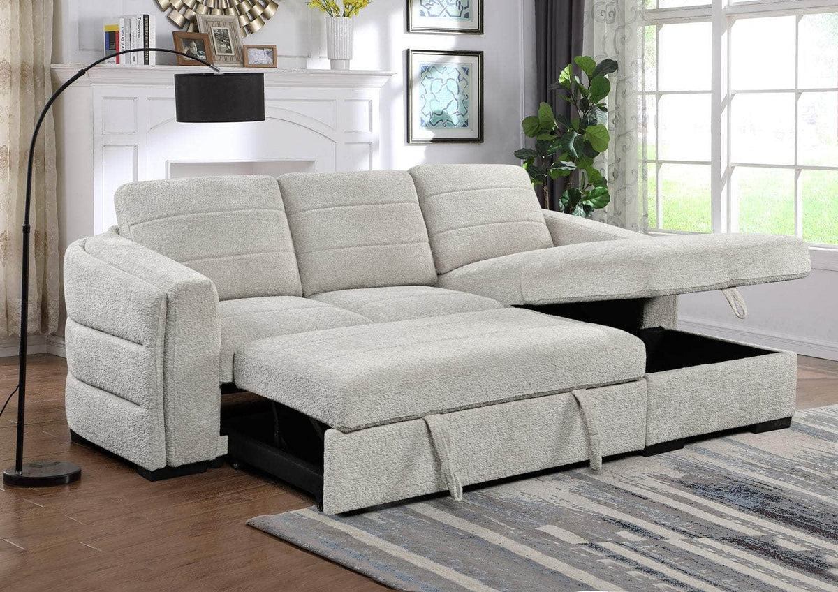 IFDC Langford 101" Light Grey Tufted Sleeper Sectional Bed, image 4