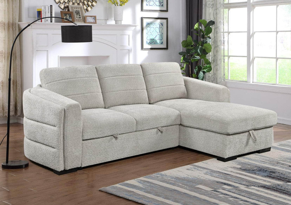 IFDC Langford 101" Light Grey Tufted Sleeper Sectional Bed, image 2