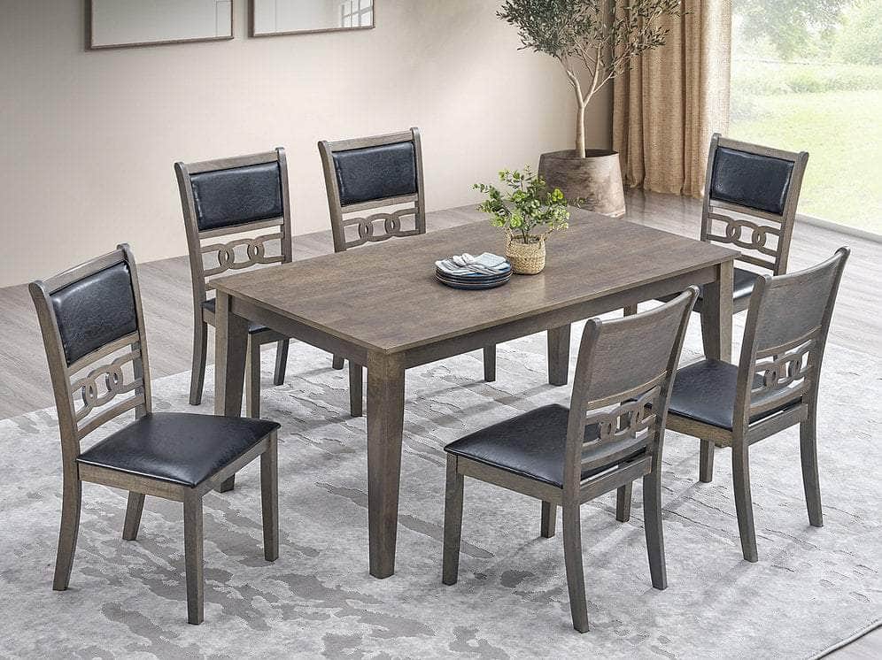 IFDC Canmore 7 Piece Rectangular Rubber Wood and Wood Veneers Dining Room Furniture Set, image 1