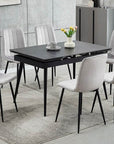 IFDC Edson 7 Piece Extendable Sintered Stone Marble Top with Black Steel Legs Dining Room Furniture Set, image 2