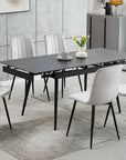 IFDC Edson 7 Piece Extendable Sintered Stone Marble Top with Black Steel Legs Dining Room Furniture Set, image 1