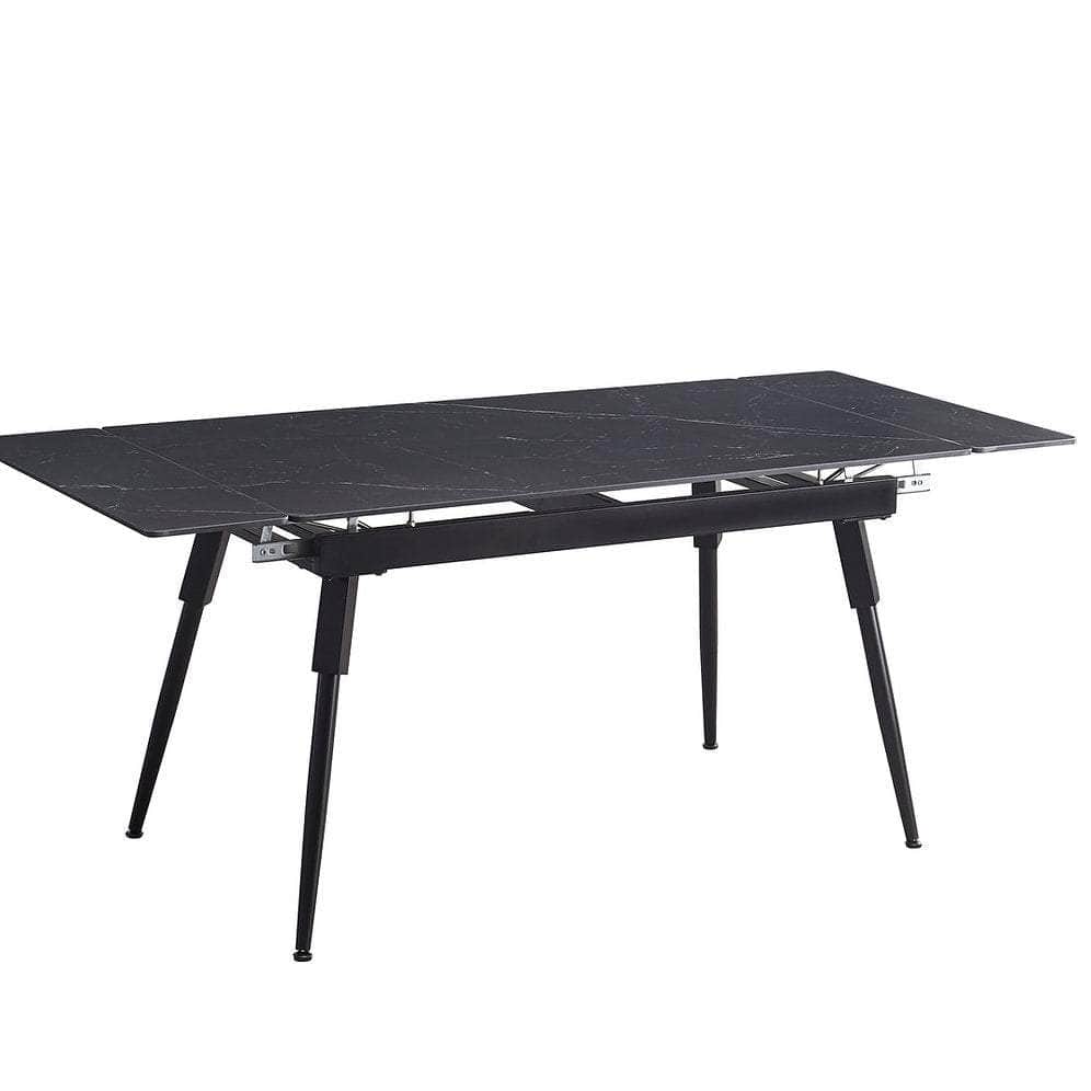 IFDC Blackfalds 7 Piece Extendable Sintered Stone Black Marble Top with Black Steel Legs Dining Room Furniture Set, image 4