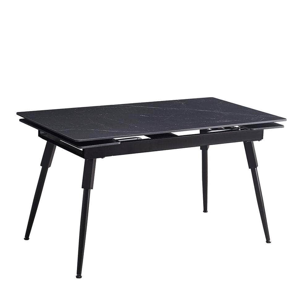 IFDC Blackfalds 7 Piece Extendable Sintered Stone Black Marble Top with Black Steel Legs Dining Room Furniture Set, image 3