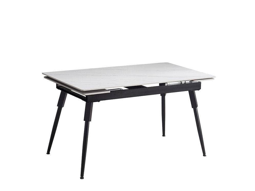 IFDC Lacombe 7 Piece Extendable Sintered Stone White Marble Top with Black Steel Legs Dining Room Furniture Set, image 4