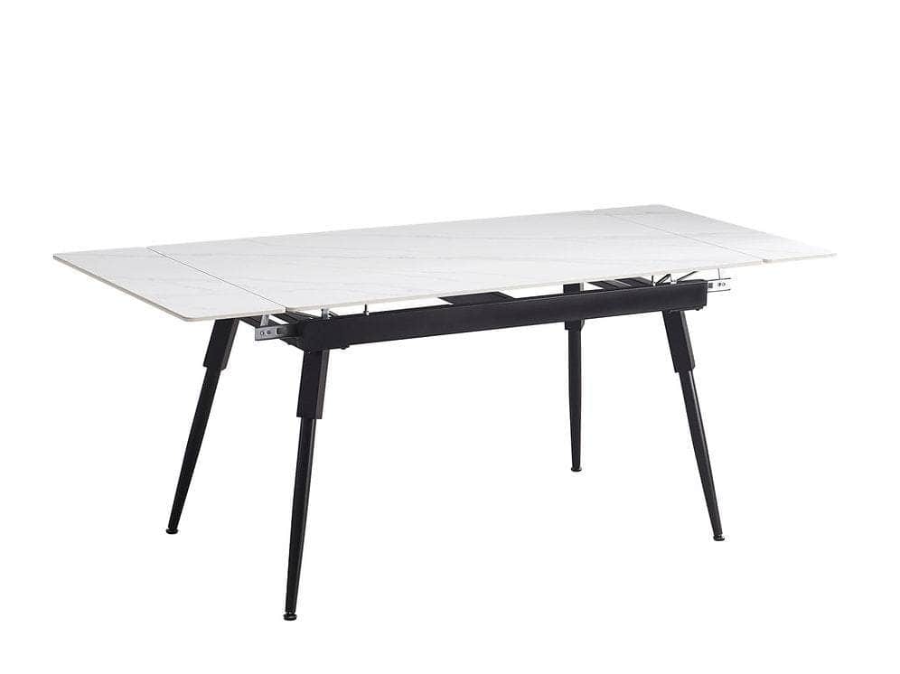IFDC Lacombe 7 Piece Extendable Sintered Stone White Marble Top with Black Steel Legs Dining Room Furniture Set, image 3