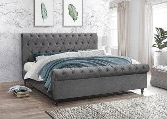 IFDC Waterloo Tufted Velvet Sleigh Platform Bed in Grey, image 1