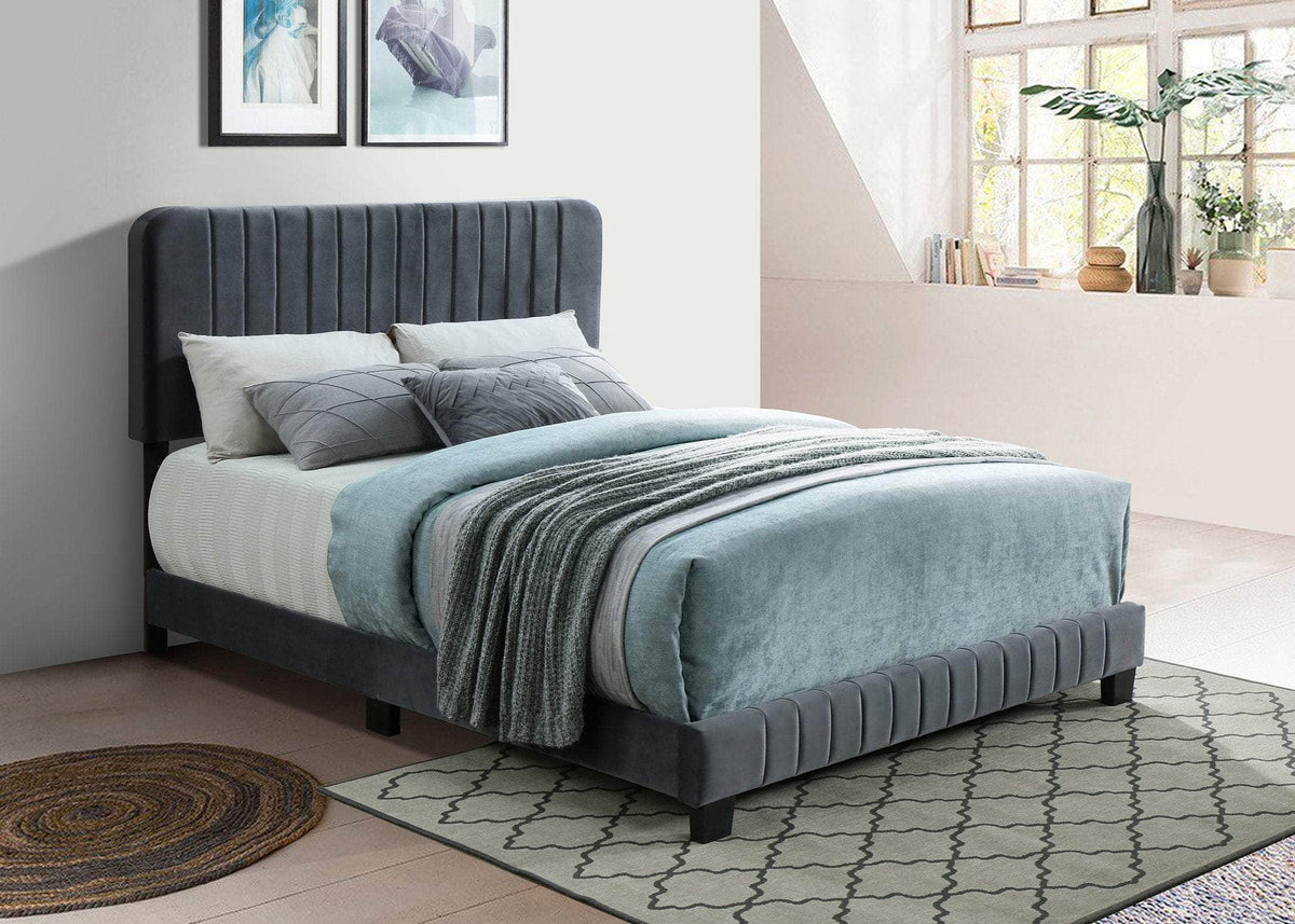 IFDC Oshawa Velvet Platform Bed with Vertical Deep Tufting in Grey, image 1