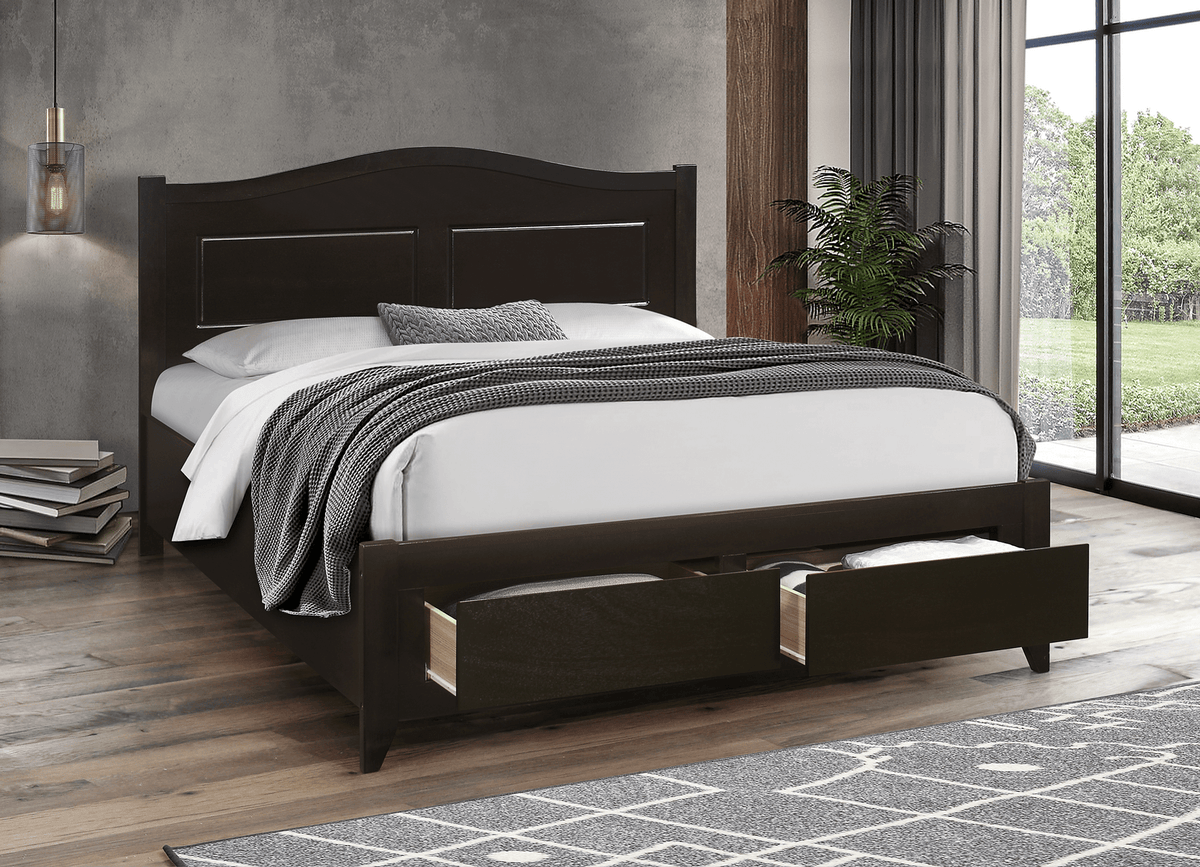 IFDC Woodstock Wood Platform Bed with Two Storage Drawers in Espresso, image 1
