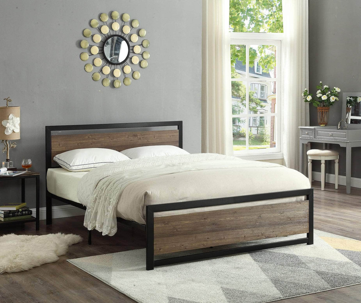 IFDC Pitt Meadows Wooden Panel Platform Bed with Black Metal Frame, image 1