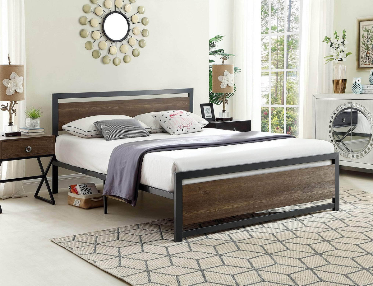 IFDC White Rock Wooden Panel Platform Bed with Grey Metal Frame, image 1