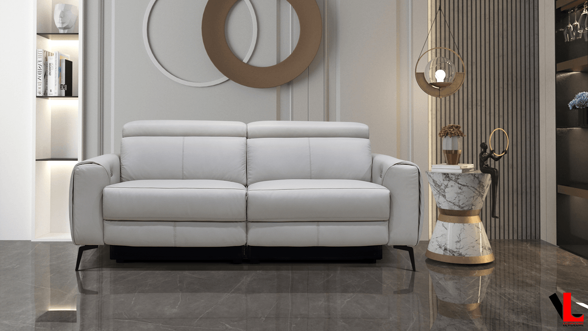 Levoluxe Lennox 81" Power Reclining Sofa with Adjustable Headrest in Light Grey Leather Match, image 1