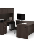 Modubox Embassy 72W U Shaped Executive Desk with Pedestal and Hutch in Dark Chocolate, image 1