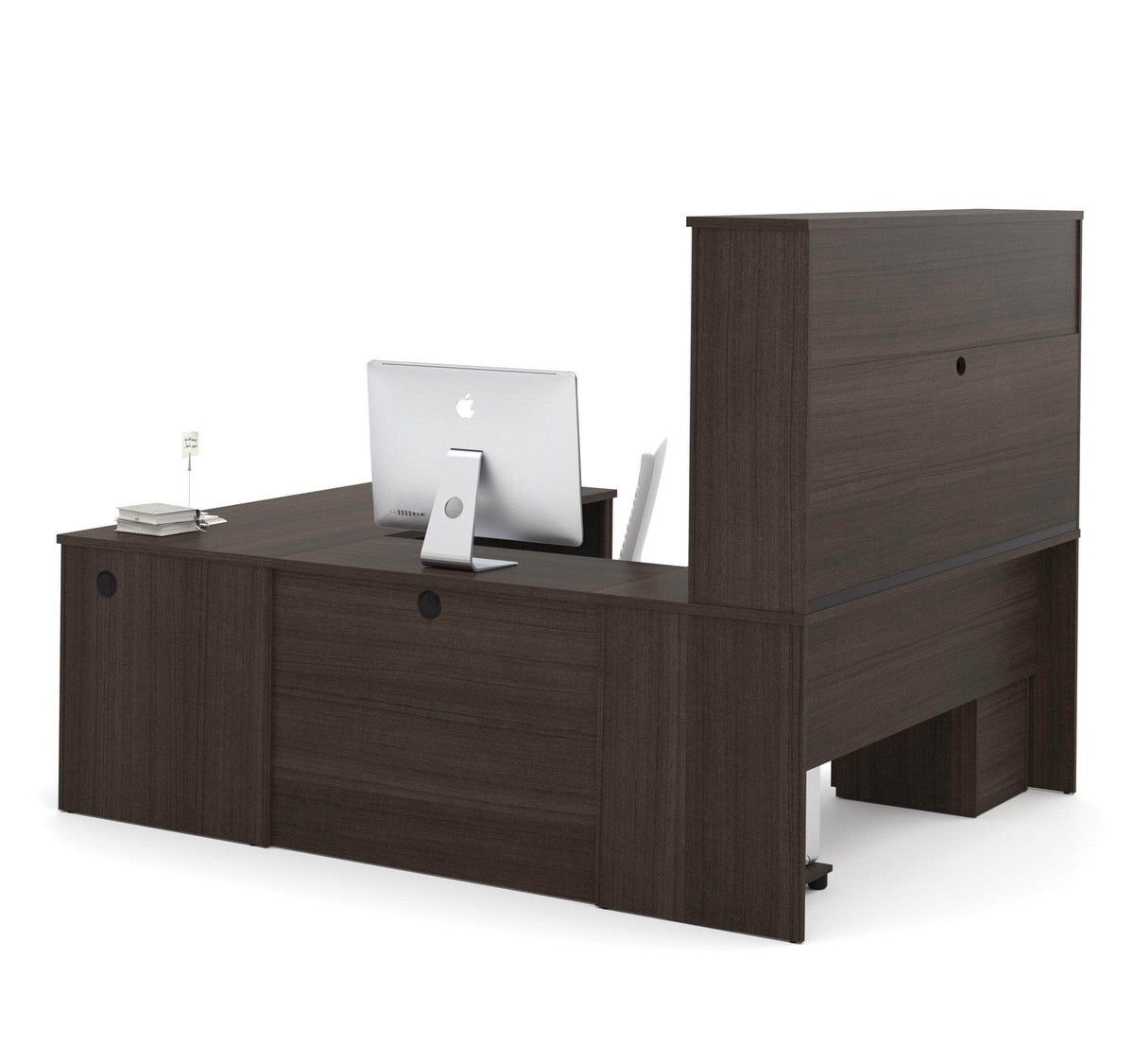 Modubox Embassy 72W U Shaped Executive Desk with Pedestal and Hutch in Dark Chocolate, image 2