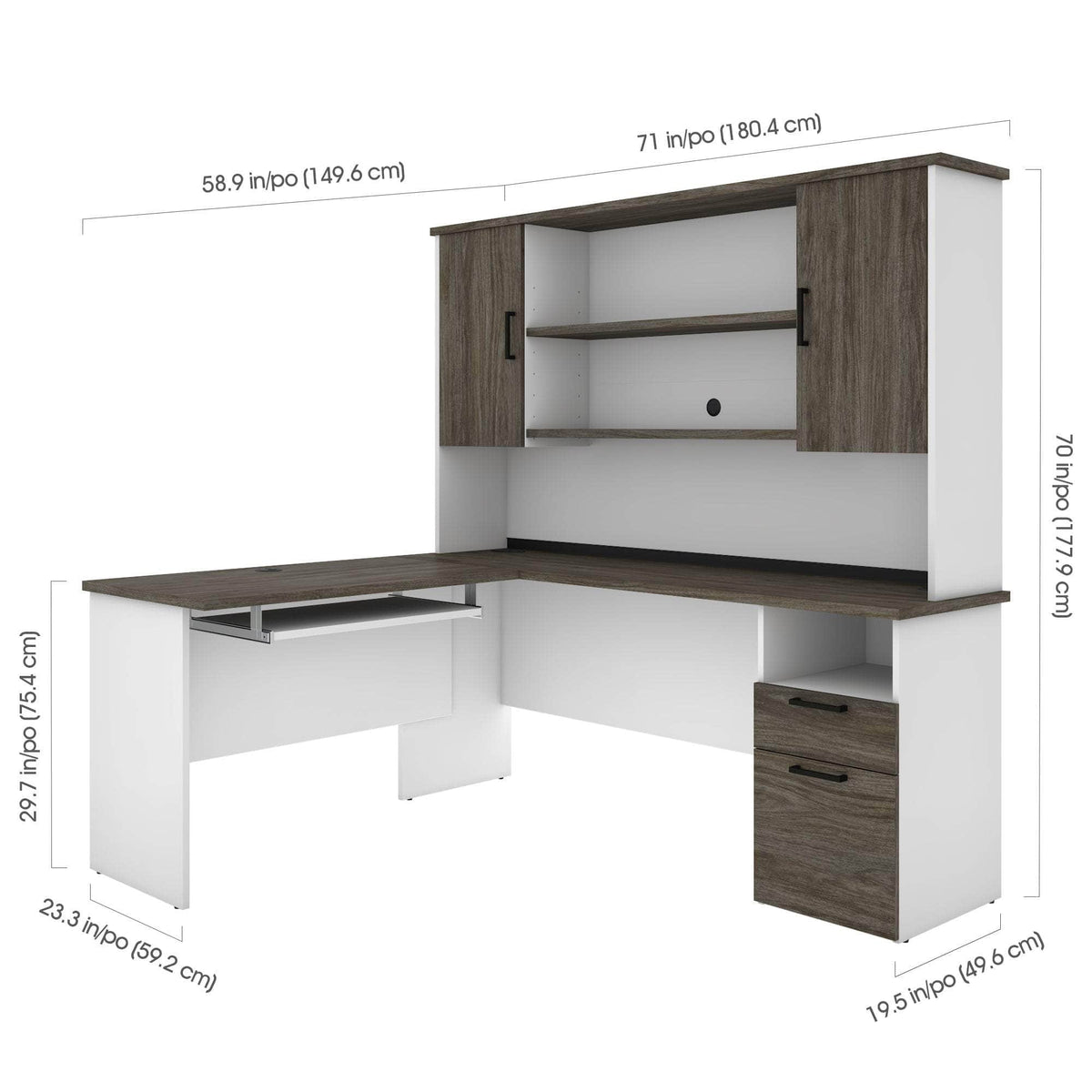 Modubox Norma 71W L Shaped Desk with Hutch, image 16