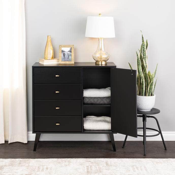 Modubox Milo Mid Century 4 Drawer Chest with Door in Black, image 1