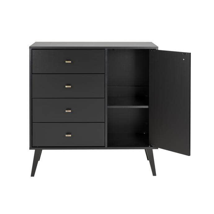 Modubox Milo Mid Century 4 Drawer Chest with Door in Black, image 2