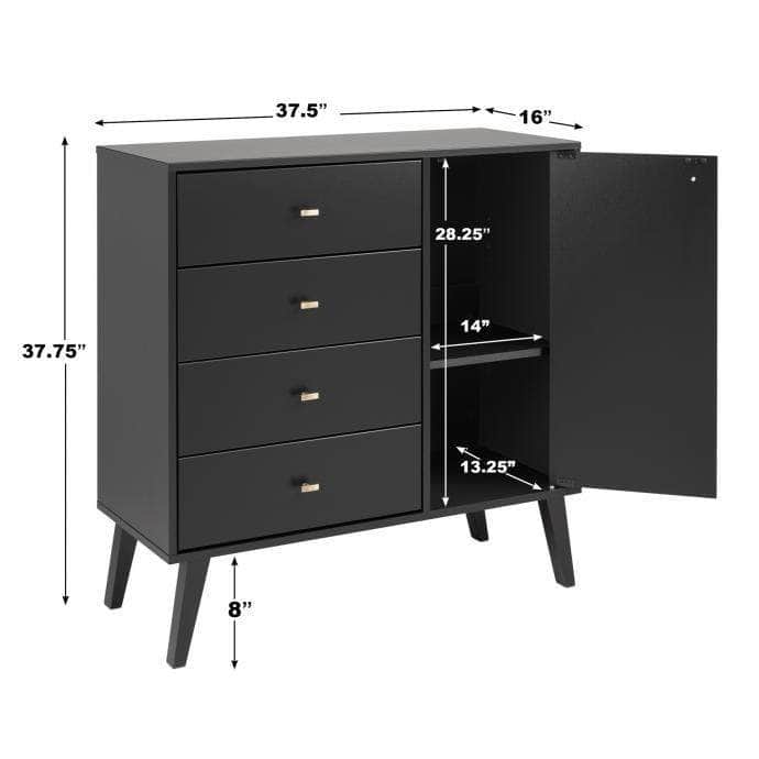 Modubox Milo Mid Century 4 Drawer Chest with Door in Black, image 4