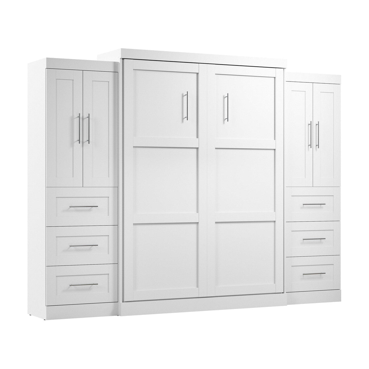 Modubox Pur Queen Murphy Wall Bed with Closet Storage Cabinets (115W) in White, image 3