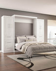 Modubox Pur Queen Murphy Wall Bed with Closet Storage Cabinets (115W) in White, image 1