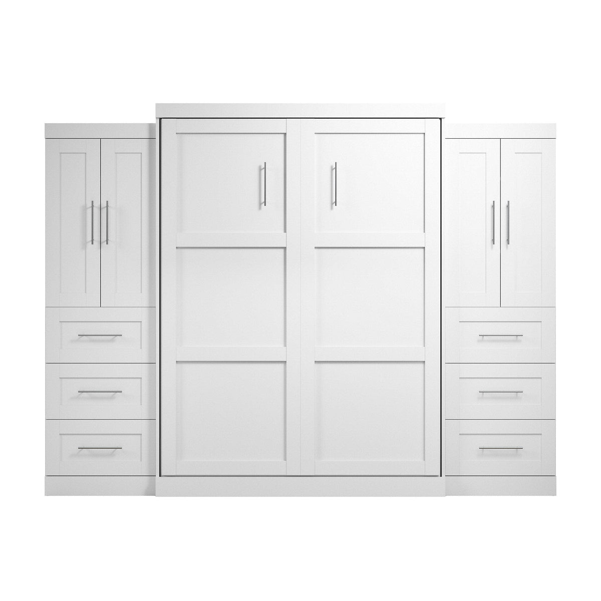 Modubox Pur Queen Murphy Wall Bed with Closet Storage Cabinets (115W) in White, image 2