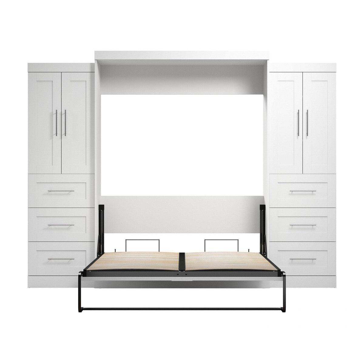 Modubox Pur Queen Murphy Wall Bed with Closet Storage Cabinets (115W) in White, image 4