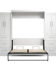 Modubox Pur Queen Murphy Wall Bed with Closet Storage Cabinets (115W) in White, image 4