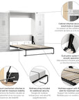 Modubox Pur Queen Murphy Wall Bed with Closet Storage Cabinets (115W) in White, image 6