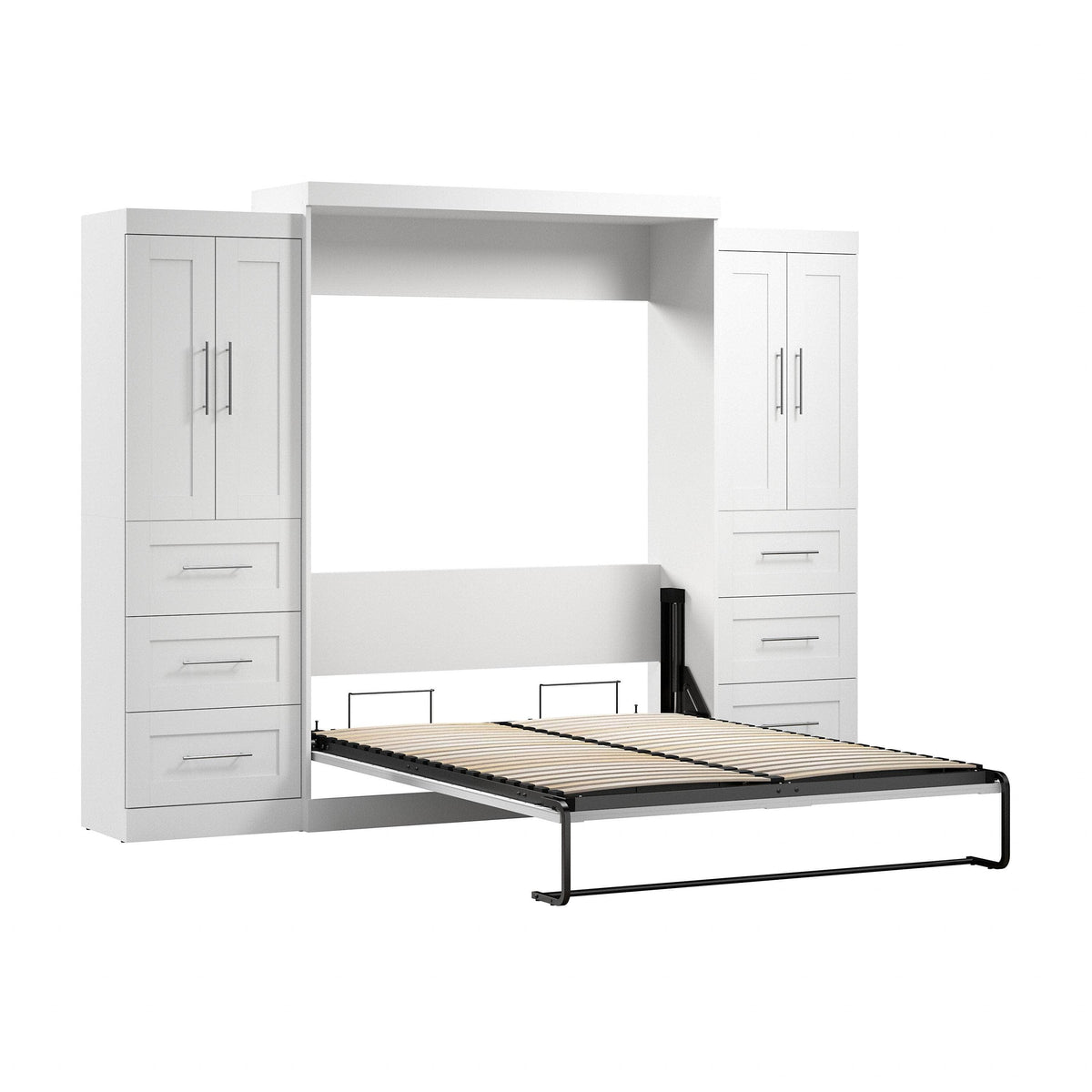 Modubox Pur Queen Murphy Wall Bed with Closet Storage Cabinets (115W) in White, image 5
