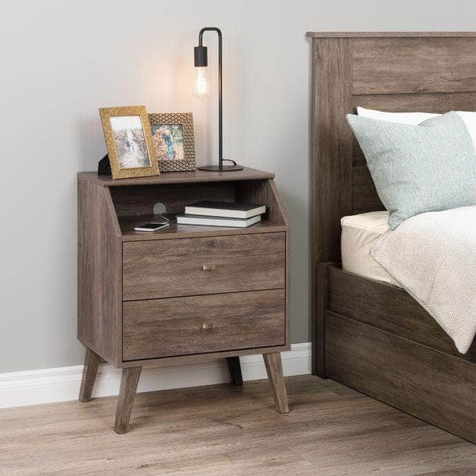 Modubox Milo Mid Century 2 Drawer Nightstand with Angled Top, image 1
