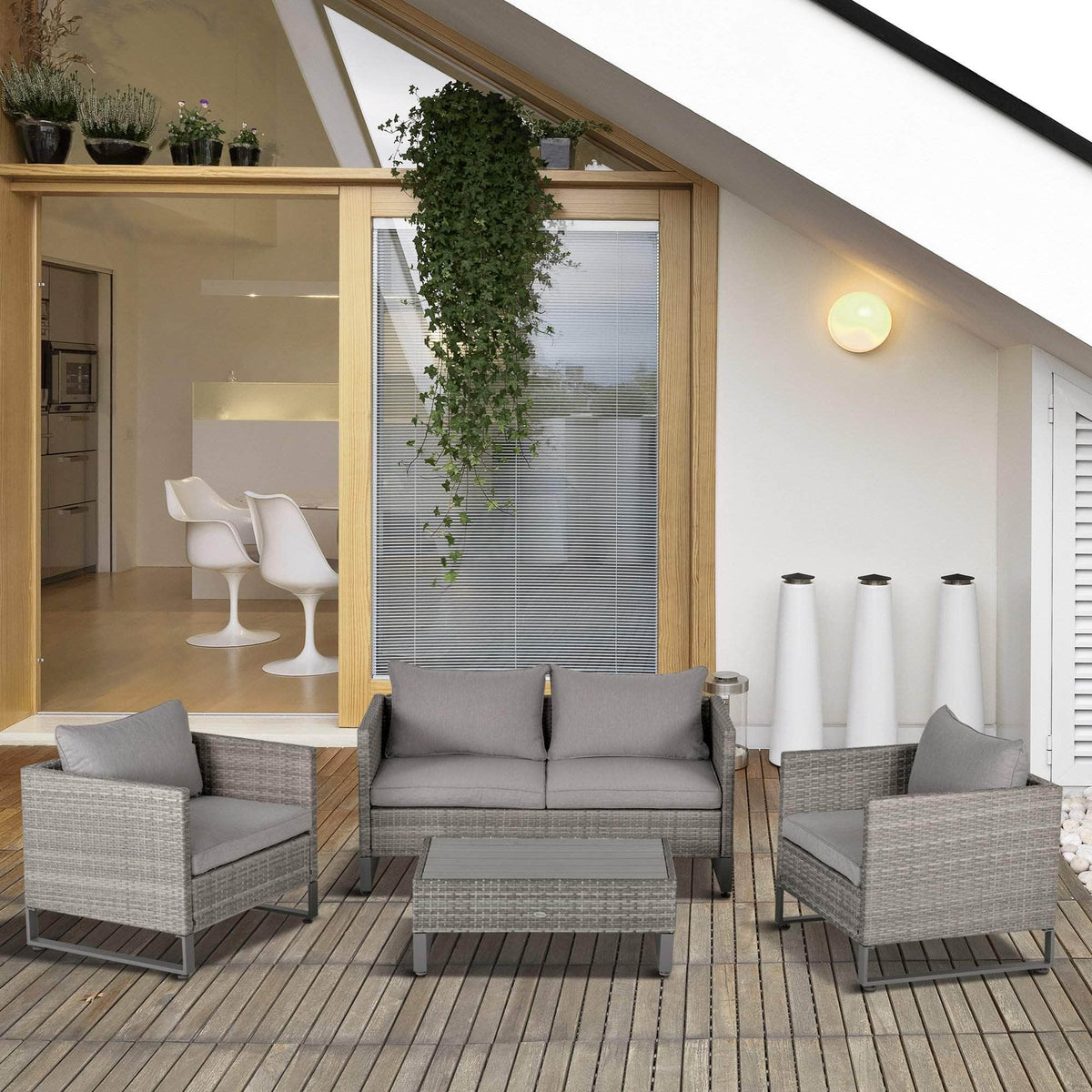 Aosom 4 Piece Outdoor Patio Rattan Wicker Conversation Set in Grey, image 1
