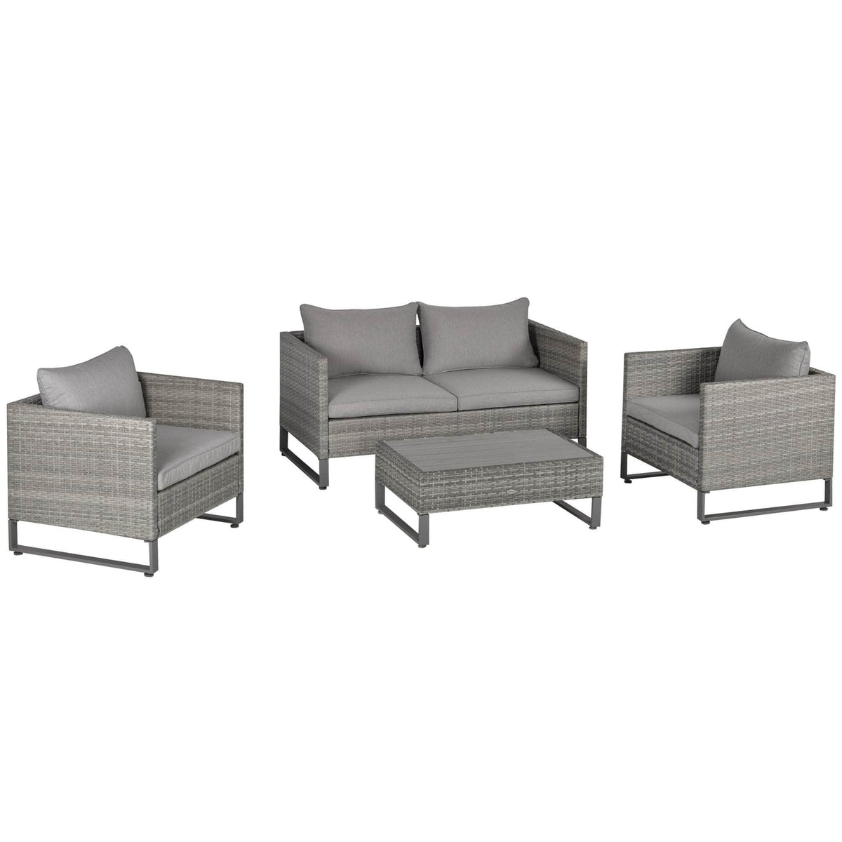 Aosom 4 Piece Outdoor Patio Rattan Wicker Conversation Set in Grey, image 2