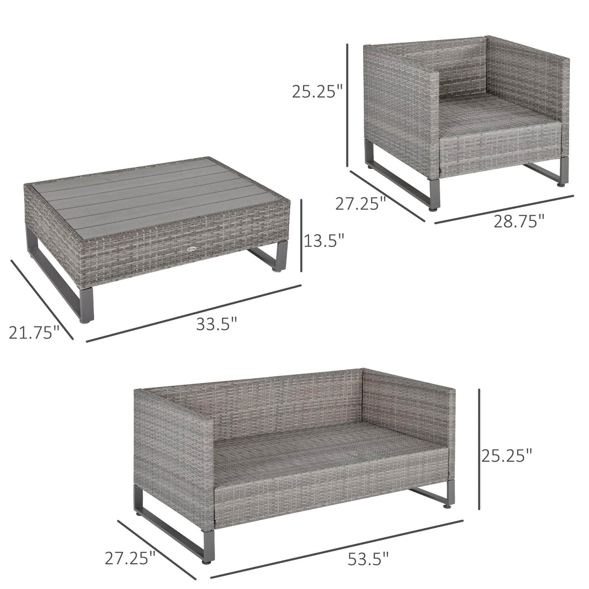 Aosom 4 Piece Outdoor Patio Rattan Wicker Conversation Set in Grey, image 3