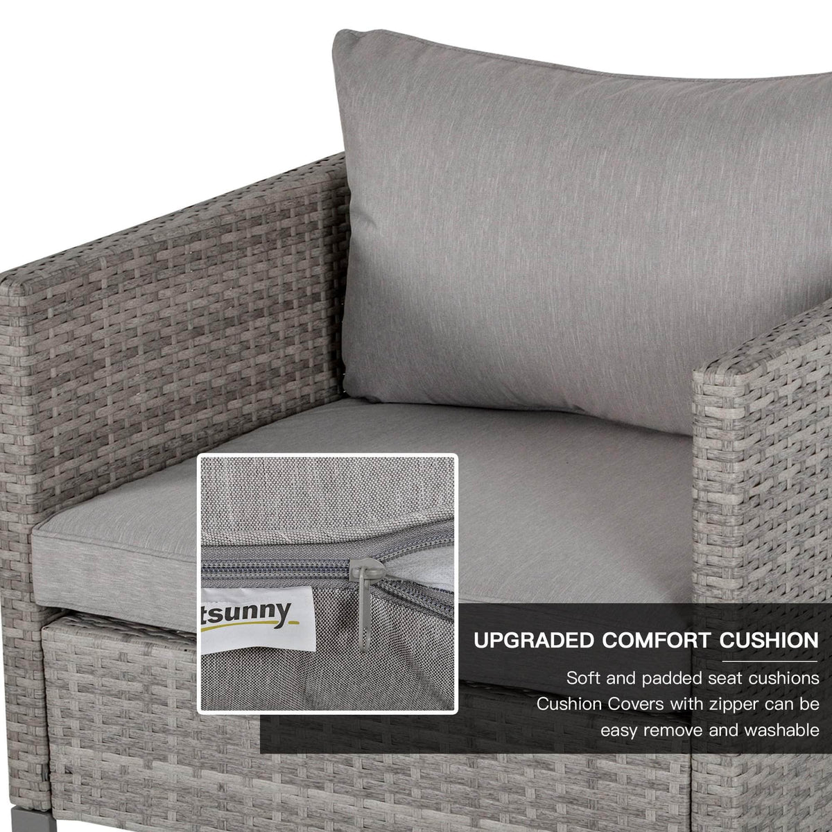 Aosom 4 Piece Outdoor Patio Rattan Wicker Conversation Set in Grey, image 5