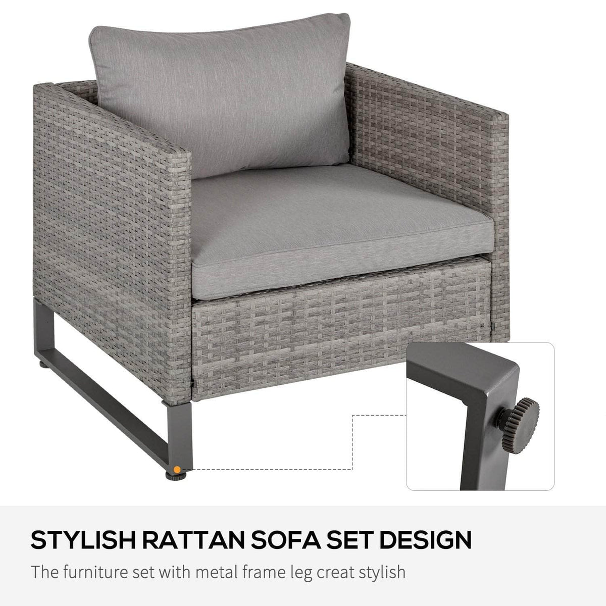 Aosom 4 Piece Outdoor Patio Rattan Wicker Conversation Set in Grey, image 6