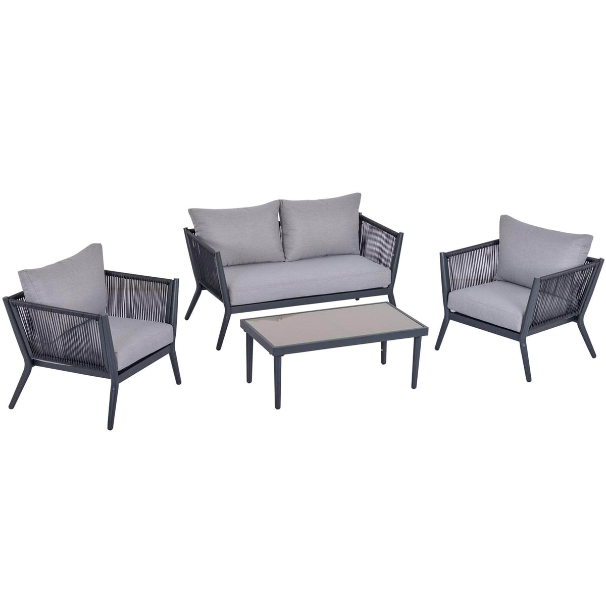 Aosom 4 Piece Outdoor Patio Metal and Rattan Wicker Conversation Set in Light Grey, image 2
