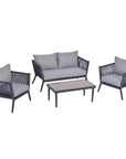 Aosom 4 Piece Outdoor Patio Metal and Rattan Wicker Conversation Set in Light Grey, image 2