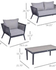 Aosom 4 Piece Outdoor Patio Metal and Rattan Wicker Conversation Set in Light Grey, image 3