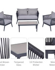 Aosom 4 Piece Outdoor Patio Metal and Rattan Wicker Conversation Set in Light Grey, image 4