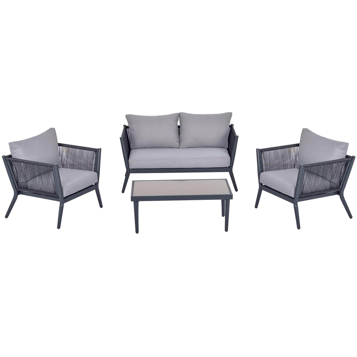 Aosom 4 Piece Outdoor Patio Metal and Rattan Wicker Conversation Set in Light Grey, image 6